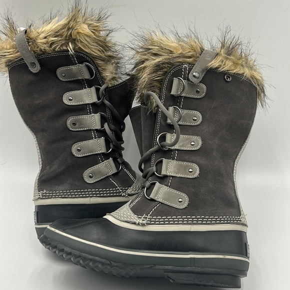 SOREL JOAN OF ARCTIC TALL FUAX FUR WINTER SNOW BOOT WOMEN SIZE 7 GRAY BLACK - Picture 4 of 11